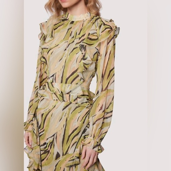 Lost + Wander Arroyo Willow Green Midi Chiffon Ruffle Dress, Size Small - Picture 3 of 11